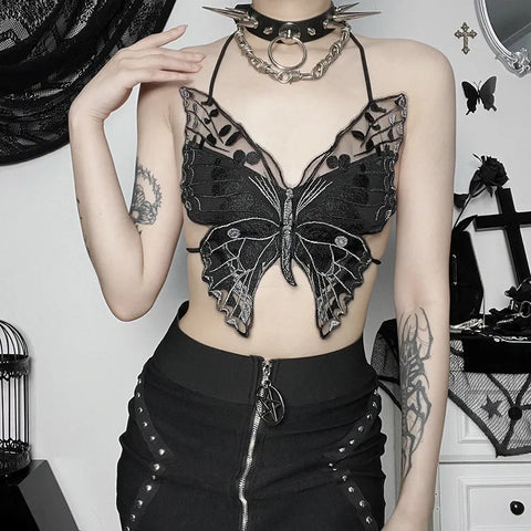Y2K Goth Butterfly Crop Top