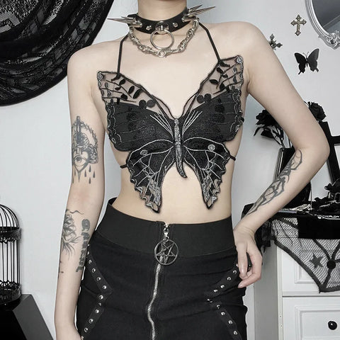 Y2K Goth Butterfly Crop Top