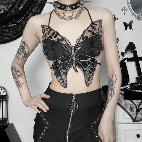 Y2K Goth Butterfly Crop Top