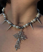 Y2K Goth Cross Pearl Necklace