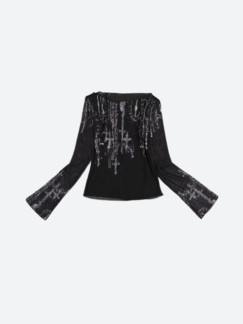 Y2K Goth Mesh Cross Top
