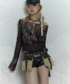 Y2K Goth Mesh Cross Top