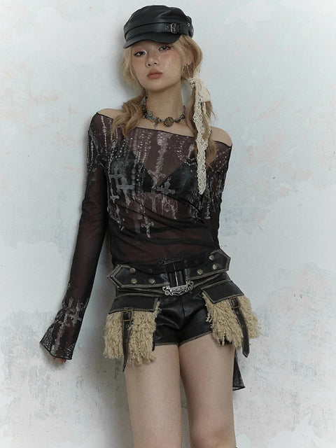 Y2K Goth Mesh Cross Top