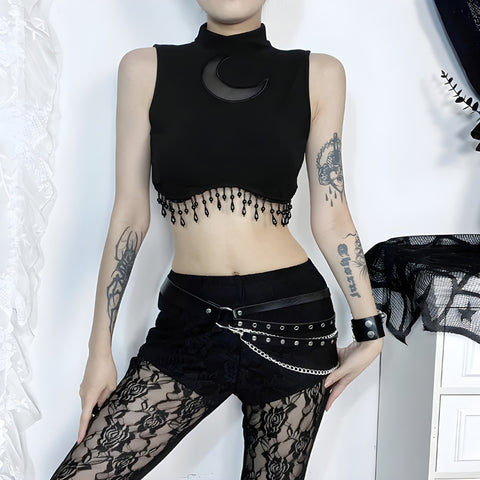 Y2K Goth Moon Beaded Crop Top