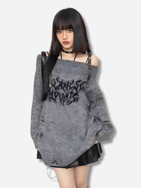 Y2K Goth Off Shoulder Sweater