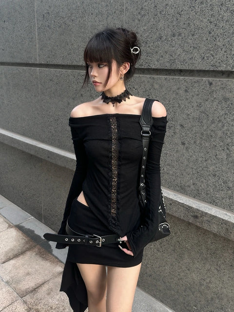 Y2K Goth Off Shoulder Top
