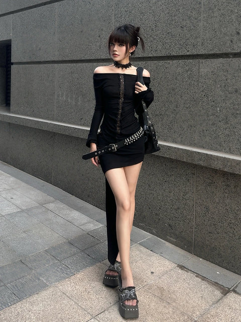 Y2K Goth Off Shoulder Top