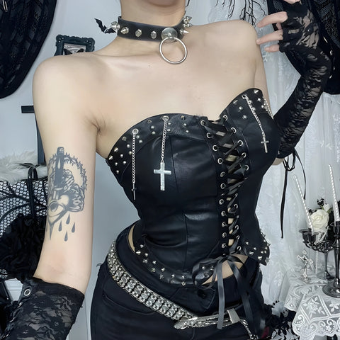 Y2K Goth Studded Lace-Up Bustier