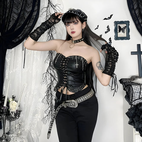 Y2K Goth Studded Lace-Up Bustier