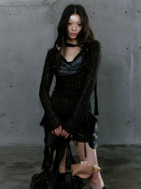 Y2K Gothic Asymmetric Ruched Top