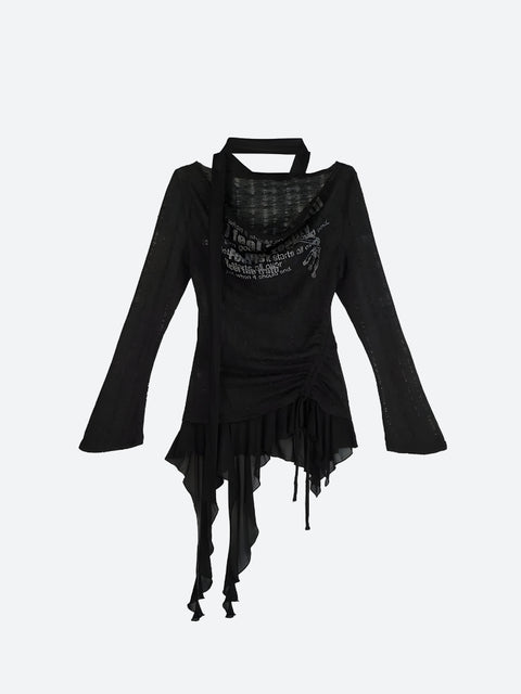 Y2K Gothic Asymmetric Ruched Top