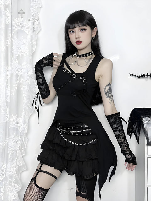 Y2K Gothic Buckle Top