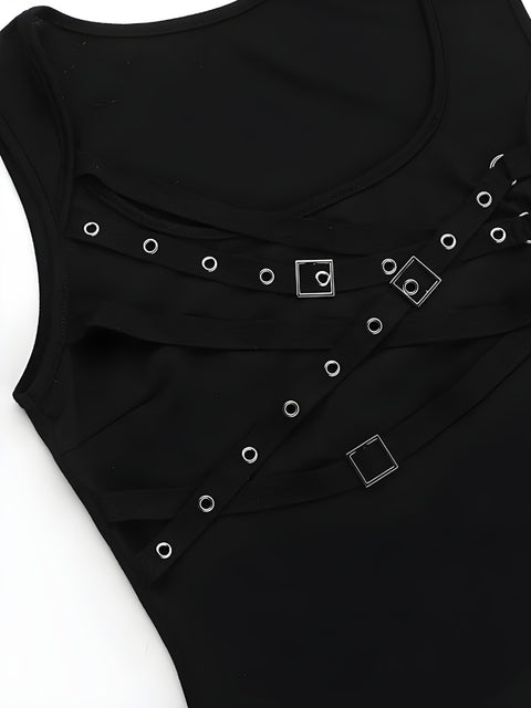 Y2K Gothic Buckle Top