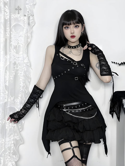Y2K Gothic Buckle Top