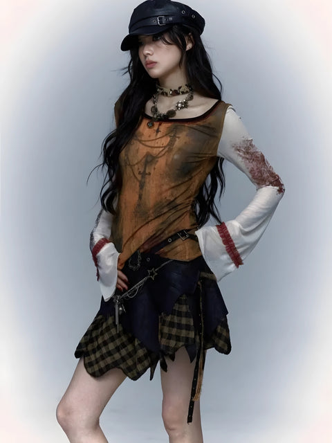 Y2K Gothic Cross Mesh Top