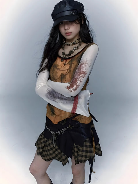 Y2K Gothic Cross Mesh Top