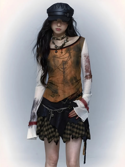 Y2K Gothic Cross Mesh Top