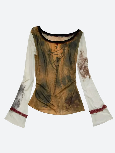 Y2K Gothic Cross Mesh Top