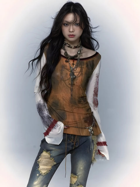 Y2K Gothic Cross Mesh Top