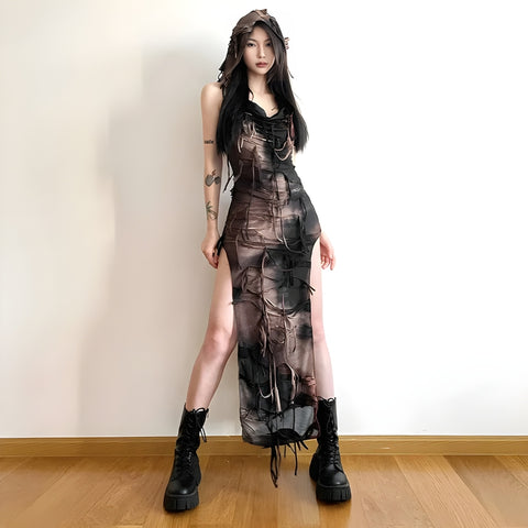 Y2K Gothic Enchantress Hooded Maxi Dress