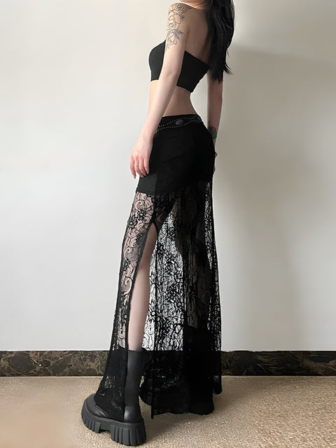 Y2K Gothic Lace Overlay Skirt