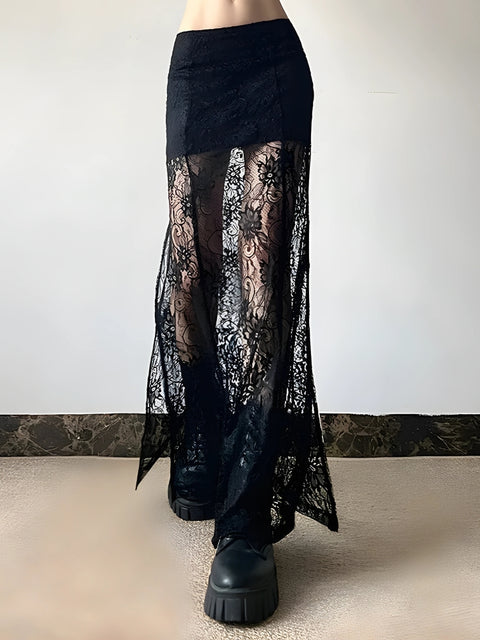 Y2K Gothic Lace Overlay Skirt
