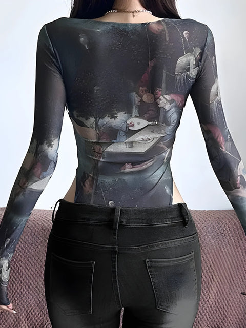 Y2K Gothic Mesh Bodysuit