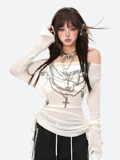 Y2K Gothic Off-Shoulder Top