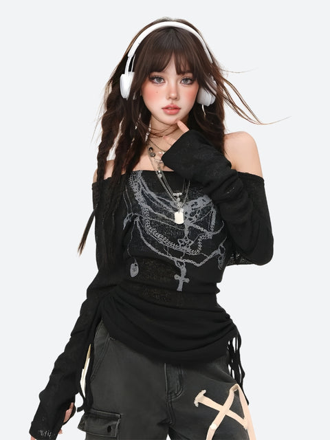 Y2K Gothic Off-Shoulder Top