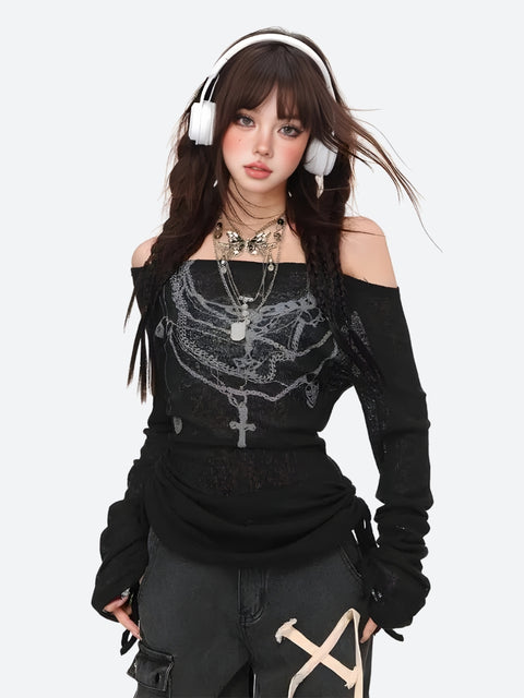 Y2K Gothic Off-Shoulder Top