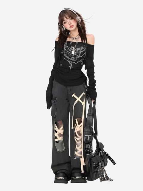 Y2K Gothic Off-Shoulder Top