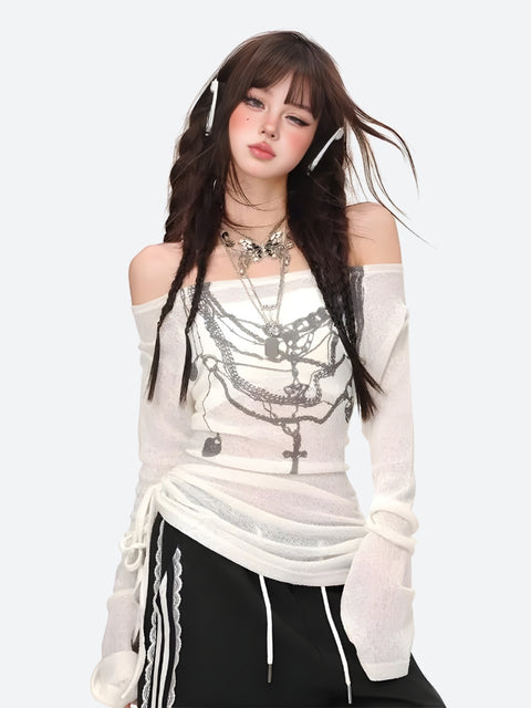 Y2K Gothic Off-Shoulder Top