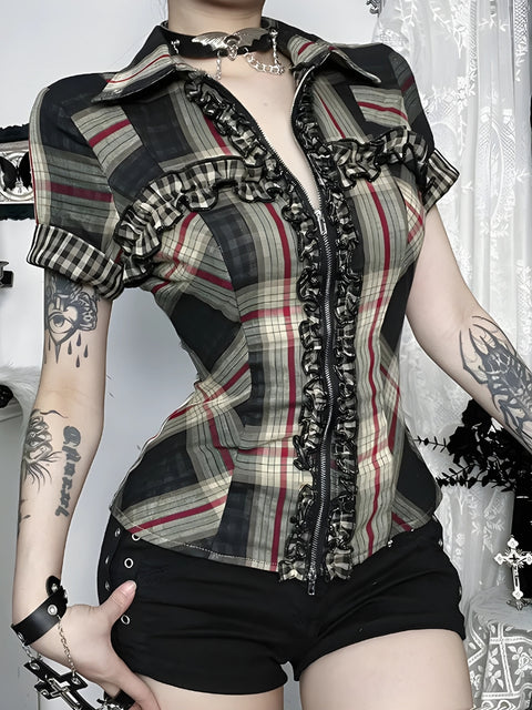 Y2K Gothic Plaid Shirt