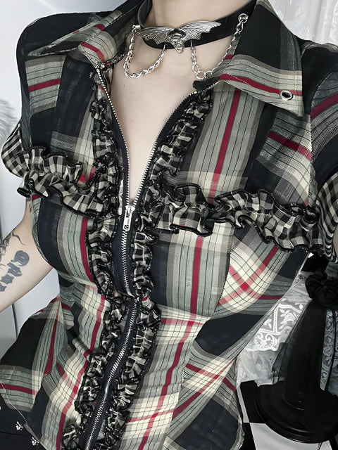 Y2K Gothic Plaid Shirt