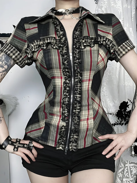Y2K Gothic Plaid Shirt