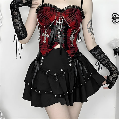 Y2K Gothic Ruffle Mini Skirt