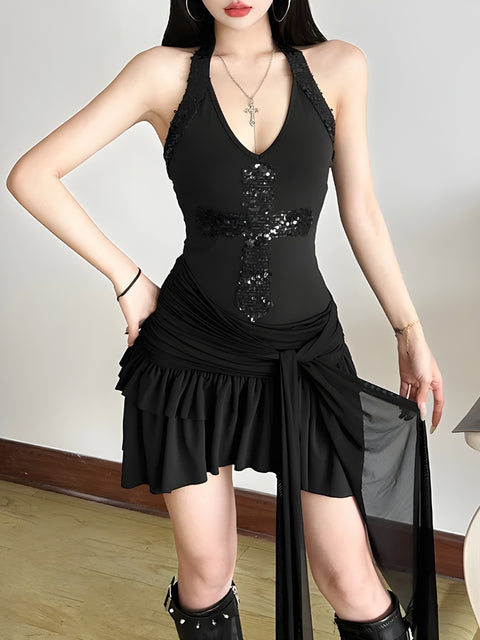 Y2K Gothic Sequin Mini Dress