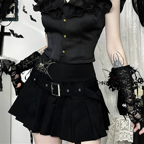 Y2K Gothic Spiderweb Mini Skirt