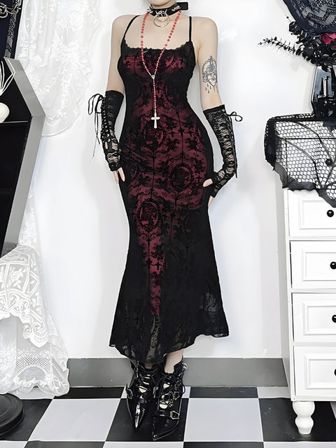 Y2K Gothic Velvet Midi Dress