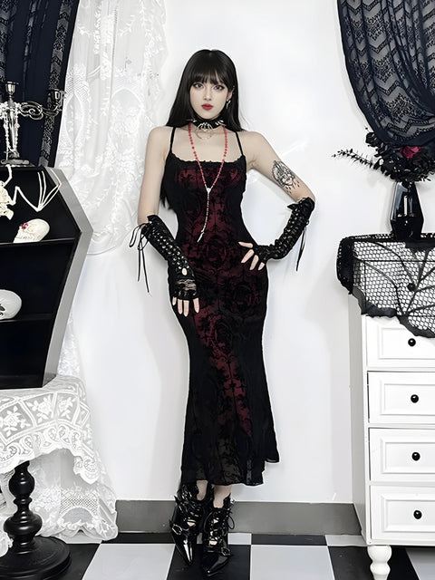 Y2K Gothic Velvet Midi Dress