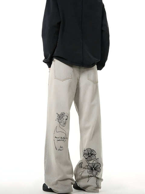 Y2K Graffiti Washed Denim Jeans