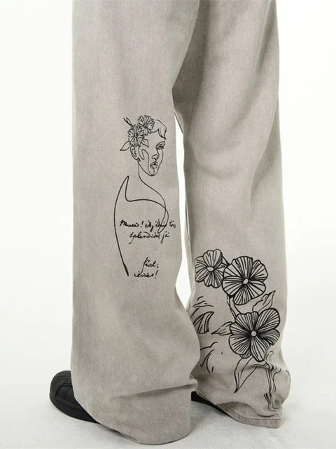 Y2K Graffiti Washed Denim Jeans