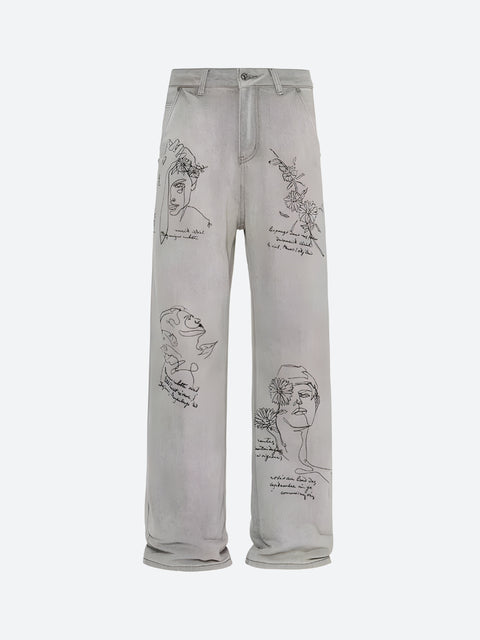 Y2K Graffiti Washed Denim Jeans