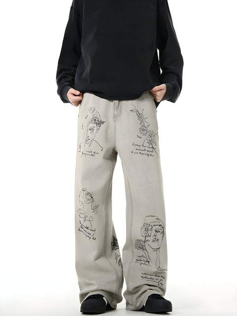 Y2K Graffiti Washed Denim Jeans