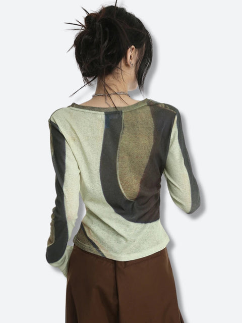 Y2K Green Patchwork Top