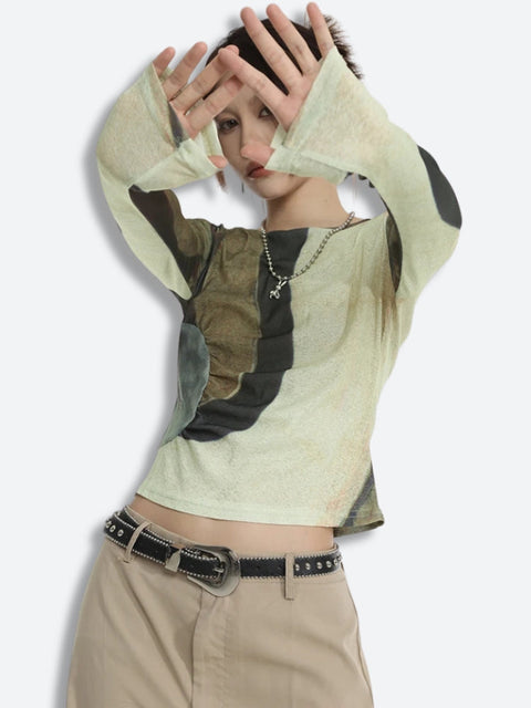 Y2K Green Patchwork Top