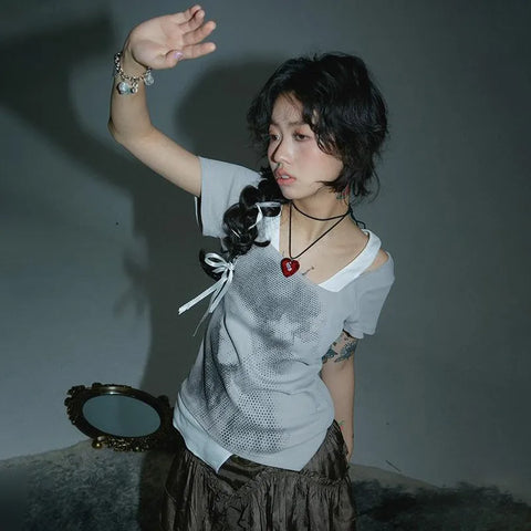 Y2K Grunge Asymmetric Layered Top