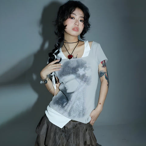 Y2K Grunge Asymmetric Layered Top