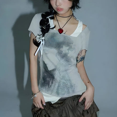 Y2K Grunge Asymmetric Layered Top
