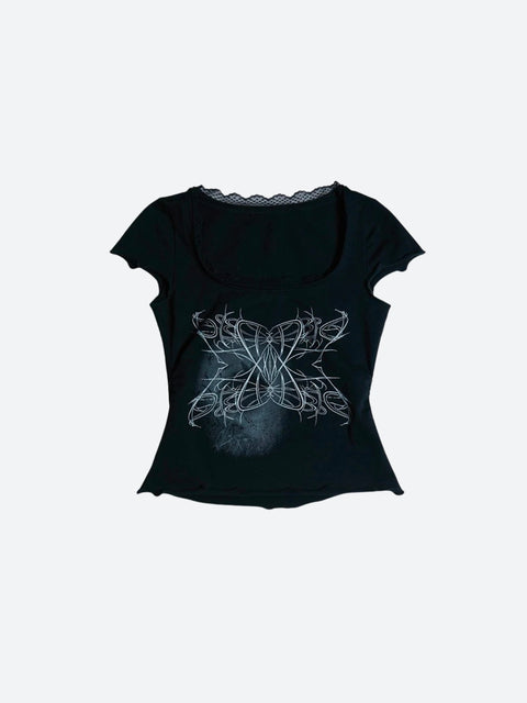 Y2K Grunge Butterfly Crop Top
